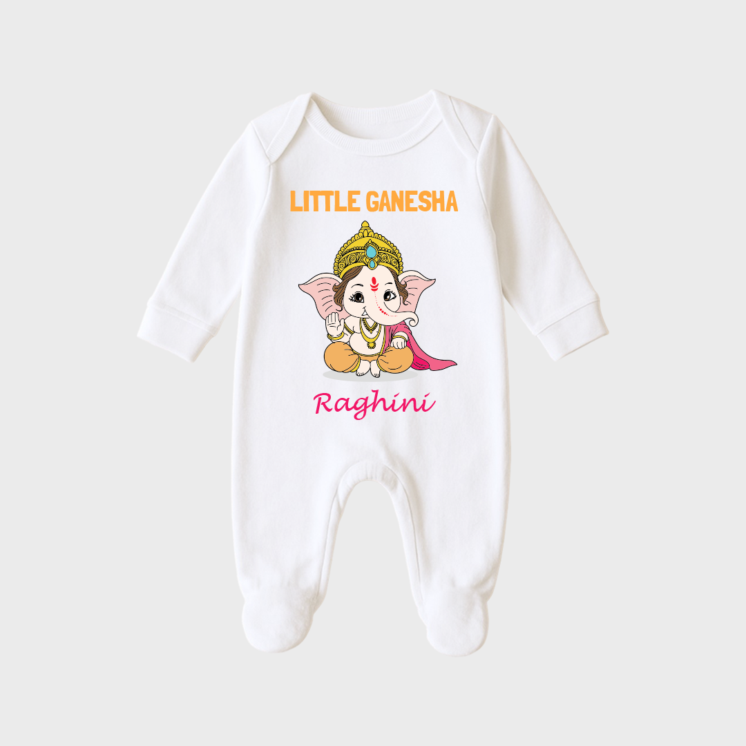 Ganesha Romper-02 Little ganesha – Personalized Full Sleeve Sleep Suit / Body Suit – Perfect for Ganesh Chaturthi Celebrations - Image 1