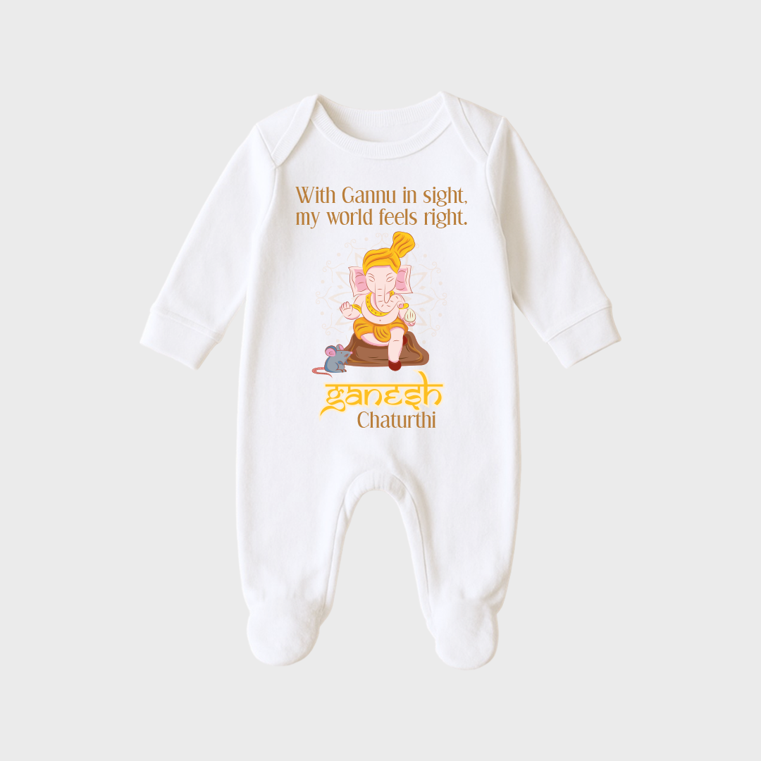 Ganesha Romper-05 Ganesh Chaturthi – Personalized Full Sleeve Sleep Suit / Body Suit – Perfect for Ganesh Chaturthi Celebrations - Image 1