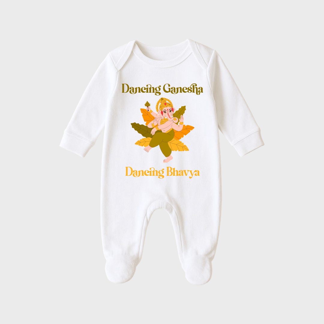 Ganesha Romper-08 Dancing Ganesha – Personalized Full Sleeve Sleep Suit / Body Suit – Perfect for Ganesh Chaturthi Celebrations - Image 1