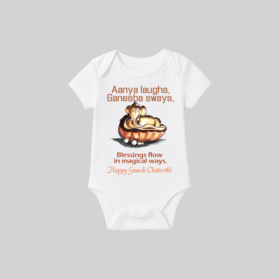 Ganesha Romper-09 Baby Laugh Ganesha sways – Onesie/Romper | Personalized Romper / Onesie for Ganesh Chaturthi Festival - Image 1