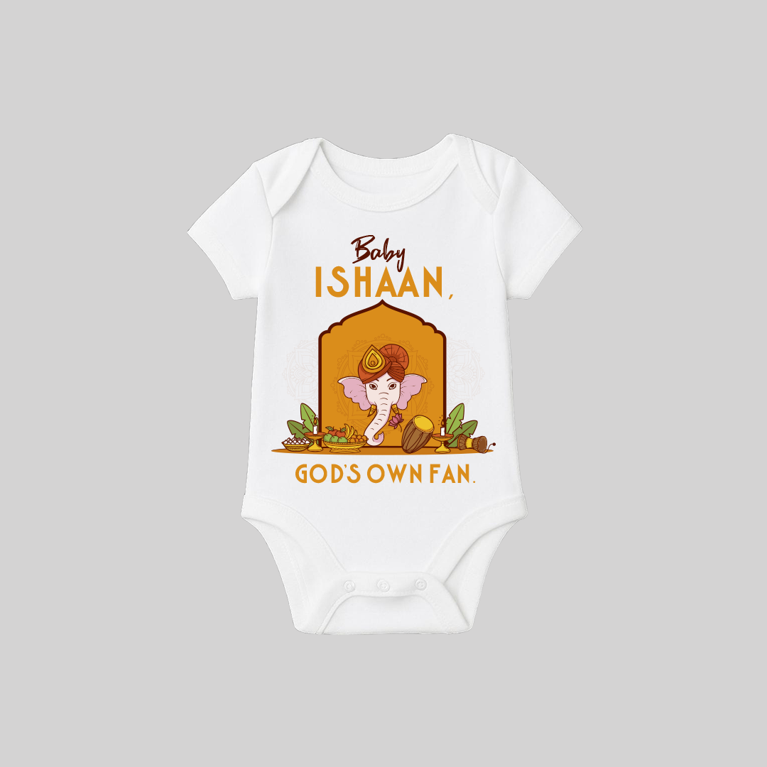 Ganesha Romper-12 Baby Cute God’s own fan – Onesie/Romper | Personalized Romper / Onesie for Ganesh Chaturthi Festival - Image 1