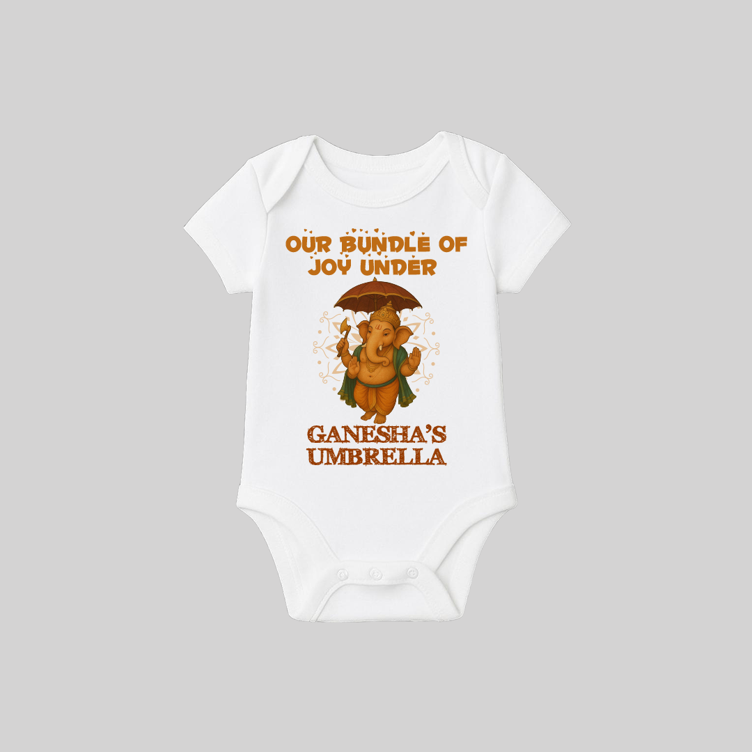 Ganesha Romper-16 Ganesha Umbrella – Onesie/Romper | Personalized Romper / Onesie for Ganesh Chaturthi Festival - Image 1