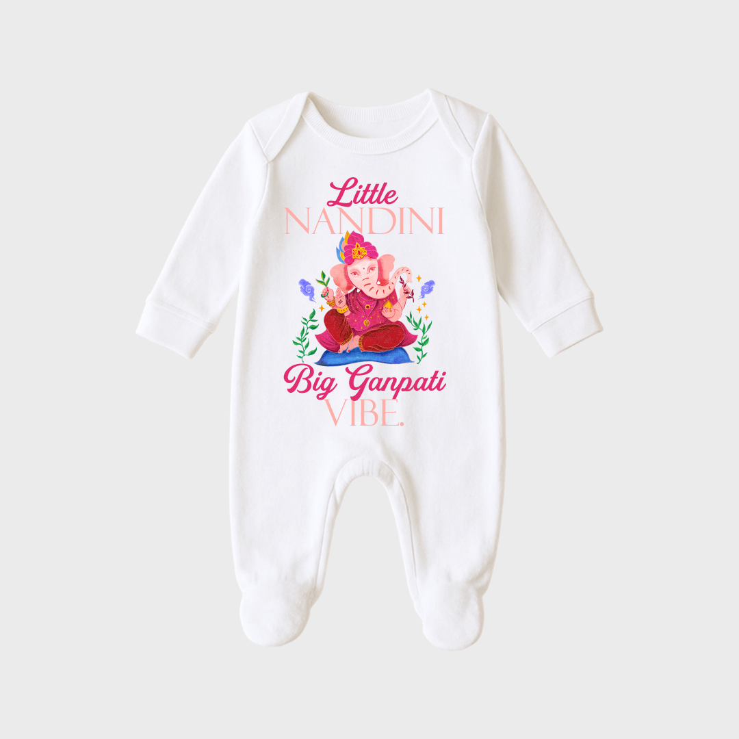 Ganesha Romper-18 Little baby big Ganpati vibe – Personalized Full Sleeve Sleep Suit / Body Suit – Perfect for Ganesh Chaturthi Celebrations - Image 1