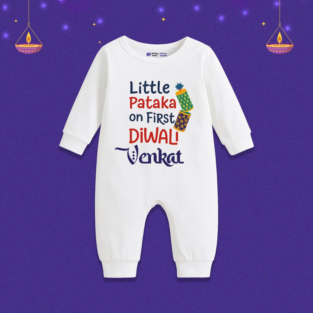 Little Pataka On First Diwali Customize Sleep Suit Little Pataka On First Diwali venkat Customize romper - Image 1