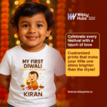 My First Diwali – Bright Like The Diyas kiran  Customize T-Shirt - Image 2