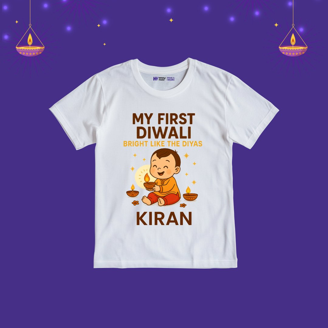 My First Diwali-Bright Like The Diyas Customize Tshirt My First Diwali – Bright Like The Diyas kiran Customize T-Shirt - Image 1
