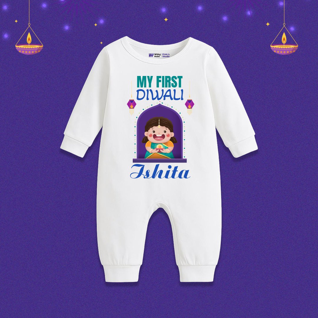 My First Diwali Ishita Customize Sleep Suit My First Diwali Ishita Customize romper - Image 1