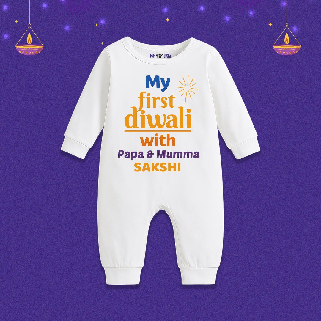 My First Diwali With Papa And Mumma Customize Sleep Suit My First Diwali With Papa And Mumma sakshi Customize romper - Image 1